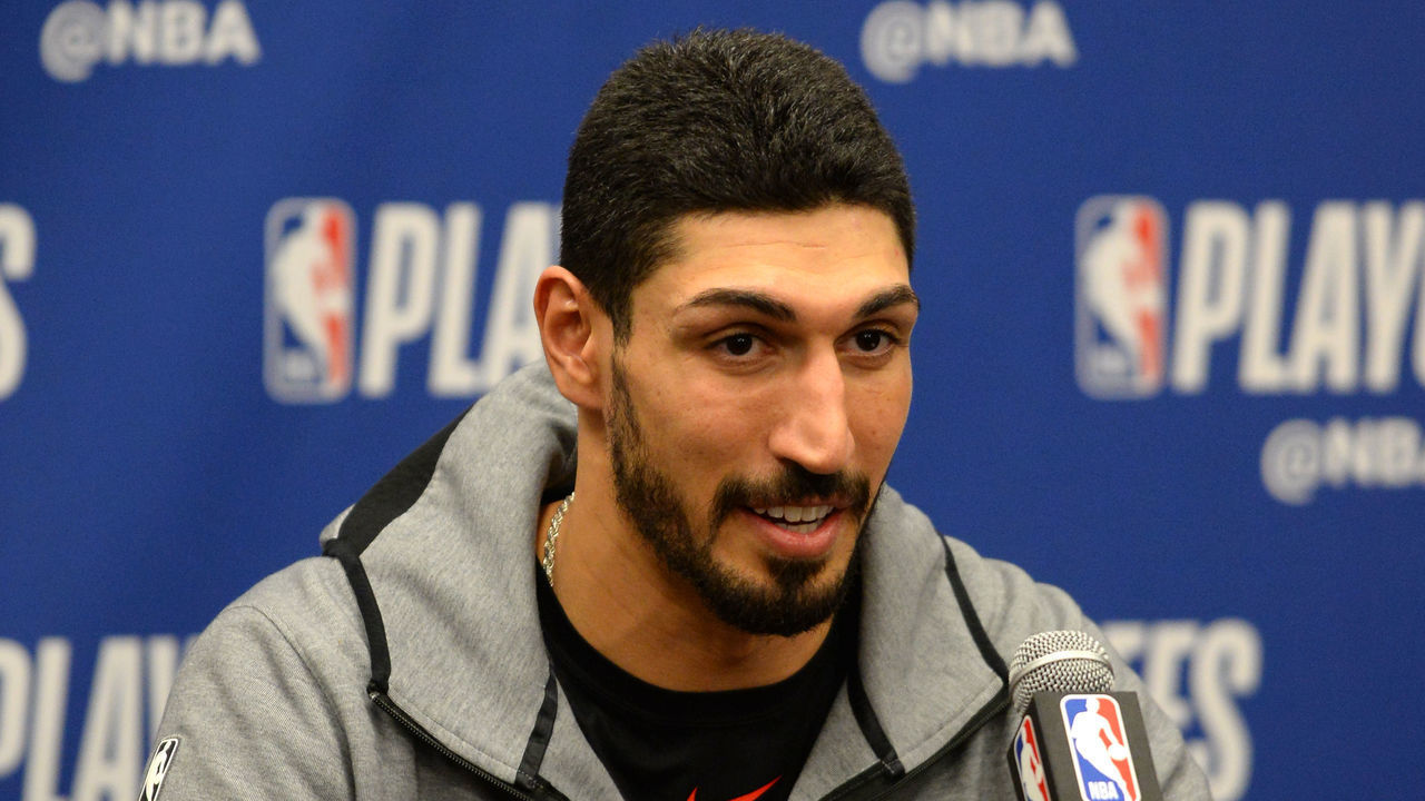 DENVER, CO - MAY 12: Enes Kanter #00 of the Portland Trail Blazers talks with the media after the game against the Denver Nuggets during Game Seven of the Western Conference Semifinals of the 2019 NBA Playoffs on May 12, 2019 at the Pepsi Center in Denver, Colorado. NOTE TO USER: User expressly acknowledges and agrees that, by downloading and/or using this Photograph, user is consenting to the terms and conditions of the Getty Images License Agreement. Mandatory Copyright Notice: Copyright 2019 NBAE