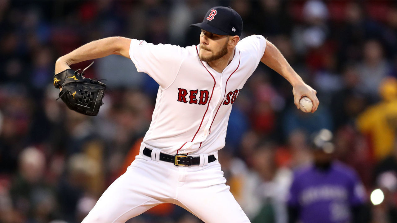 BOSTON, MA - MAY 14: Chris Sale #41 of the Boston Red Sox pitches during the game between the Colorado Rockies and the Boston Red Sox at Fenway Park on Tuesday, May 14, 2019 in Boston, Massachusetts.