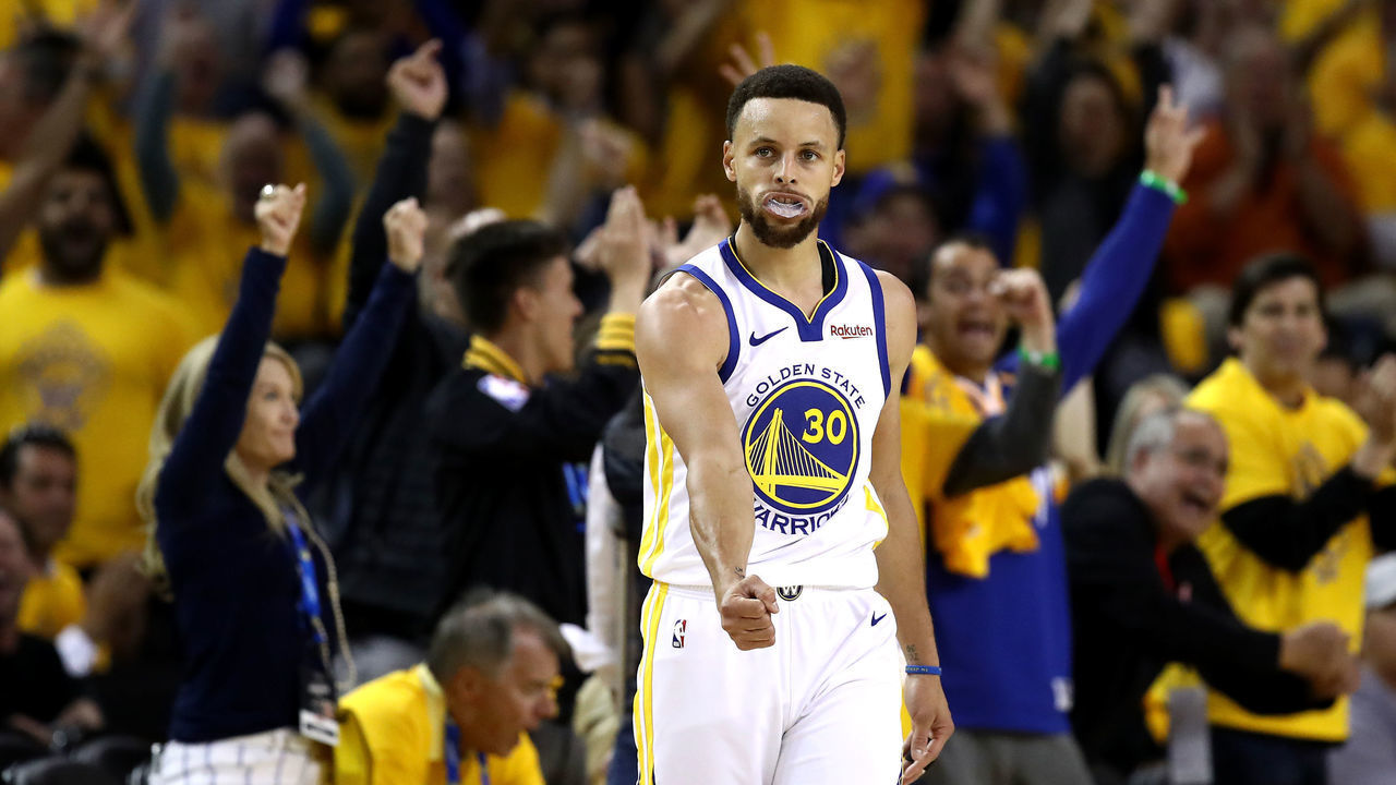 OAKLAND, CALIFORNIA - MAY 14: Stephen Curry #30 of the Golden State Warriors reacts to a shot during the second half against the Portland Trail Blazers in game one of the NBA Western Conference Finals at ORACLE Arena on May 14, 2019 in Oakland, California.
