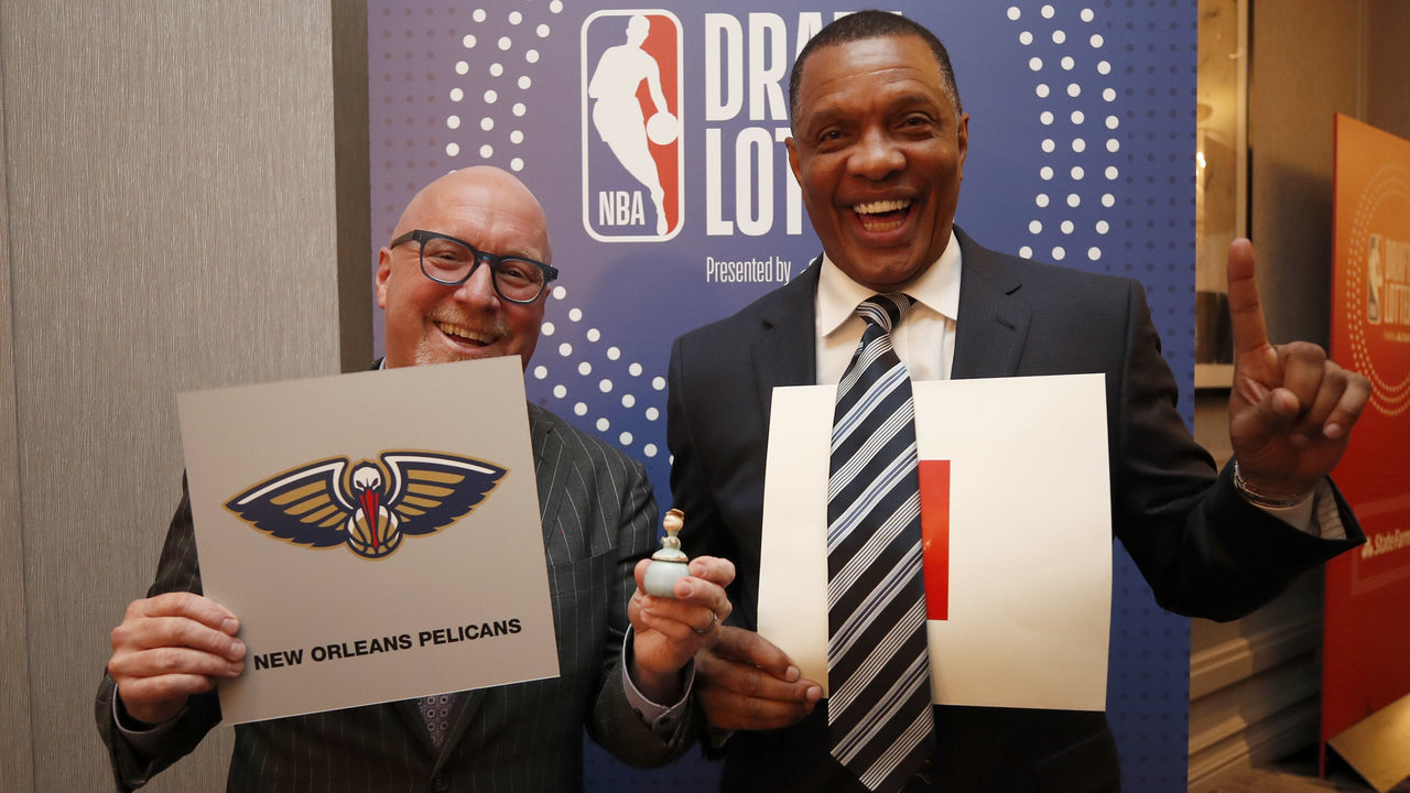 CHICAGO, IL - MAY 14: Executive vice president of basketball operations David Griffin and head coach Alvin Gentry pose for a photo after the team was awarded the number one overall pick at the 2019 NBA Draft Lottery on May 14, 2019 at the Chicago Hilton in Chicago, Illinois. NOTE TO USER: User expressly acknowledges and agrees that, by downloading and/or using this photograph, user is consenting to the terms and conditions of the Getty Images License Agreement. Mandatory Copyright Notice: Copyright 2019 NBAE