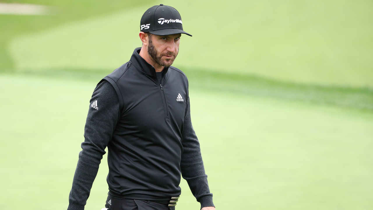 BETHPAGE, NEW YORK - MAY 14: Dustin Johnson of the United States looks on during a practice round prior to the 2019 PGA Championship at the Bethpage Black course on May 14, 2019 in Bethpage, New York.