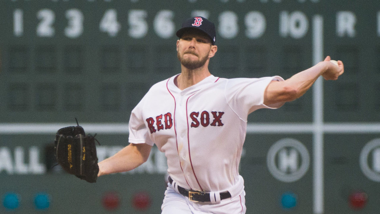 BOSTON, MA - MAY 14: Chris Sale #41 of the Boston Red Sox pitches against the Colorado Rockies in the first inning at Fenway Park on May 14, 2019 in Boston, Massachusetts.