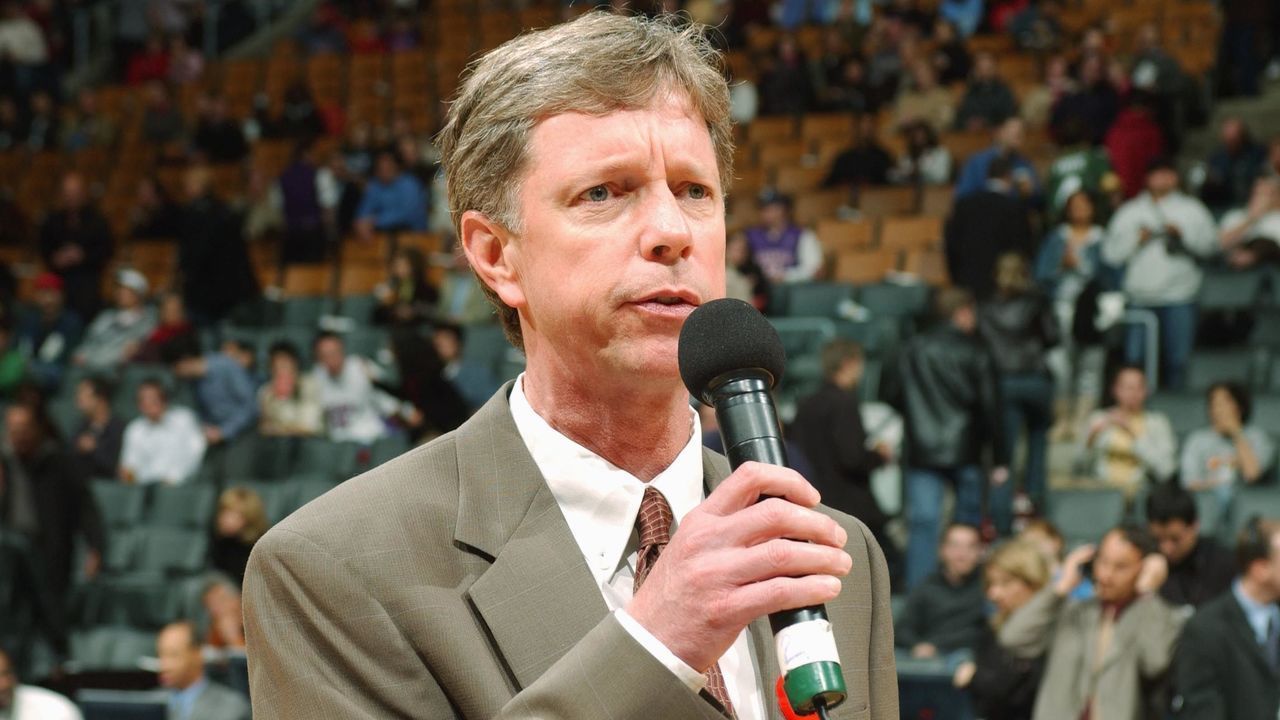 TORONTO - NOVEMBER 3: GM Rob Babcock of the Toronto Raptors speaks prior to the game against the Houston Rockets at Air Canada Centre on November 3, 2004 in Toronto, Canada. The Raptors won 95-88. NOTE TO USER: User expressly acknowledges and agrees that, by downloading and/or using this Photograph, user is consenting to the terms and conditions of the Getty Images License Agreement. Mandatory Copyright Notice: Copyright 2004 NBAE
