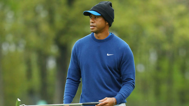 BETHPAGE, NEW YORK - MAY 13: Tiger Woods of the United States looks on during a practice round prior to the PGA Championship at Bethpage Black on May 13, 2019 in Bethpage, New York.