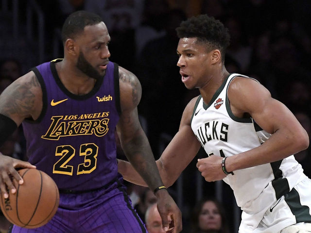 LOS ANGELES, CALIFORNIA - MARCH 01: LeBron James #23 of the Los Angeles Lakers is guraded by Giannis Antetokounmpo #34 of the Milwaukee Bucks during the game at Staples Center on March 01, 2019 in Los Angeles, California.