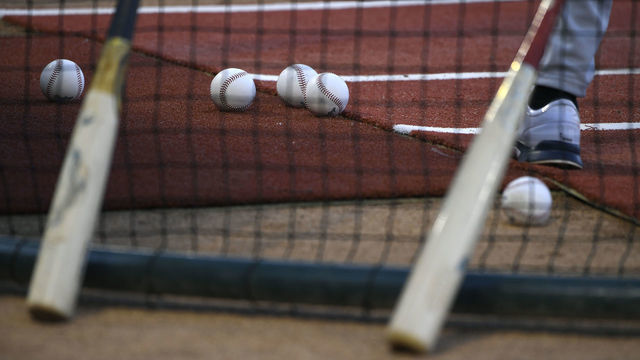 ANAHEIM, CA - APRIL 18: View of the batting cage before the Seattle Mariners played the Los Angeles Angels of Anaheim at Angel Stadium of Anaheim on April 18, 2019 in Anaheim, California.