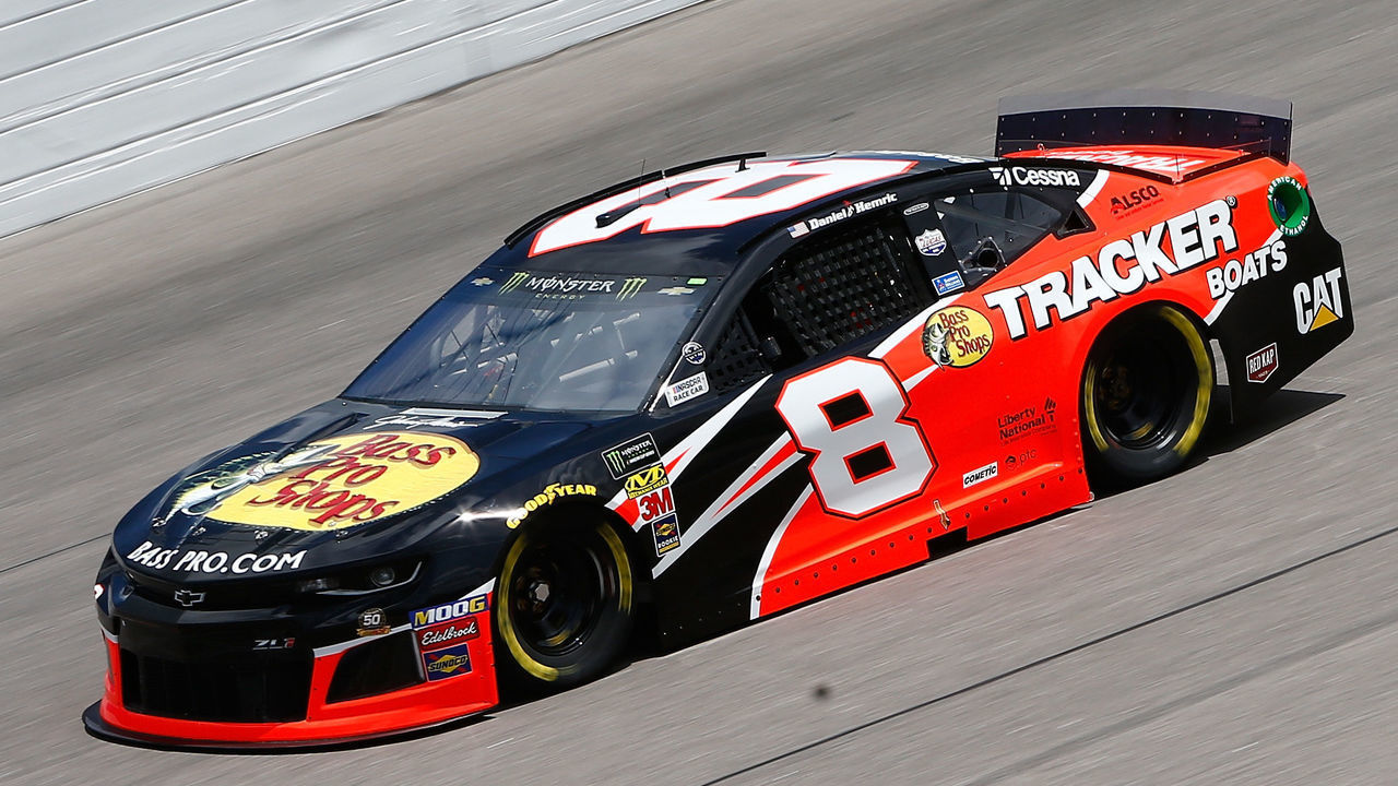 KANSAS CITY, KS - MAY 10: Daniel Hemric, driver of the #8 Bass Pro Shops/Tracker Boats Chevrolet, drives during practice for the Monster Energy NASCAR Cup Series Digital Ally 400 at Kansas Speedway on May 10, 2019 in Kansas City, Kansas.