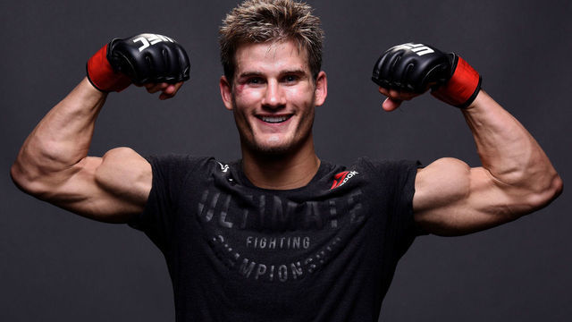 AUSTIN, TX - FEBRUARY 18: Sage Northcutt poses for a post fight portrait backstage during the UFC Fight Night event at Frank Erwin Center on February 18, 2018 in Austin, Texas.