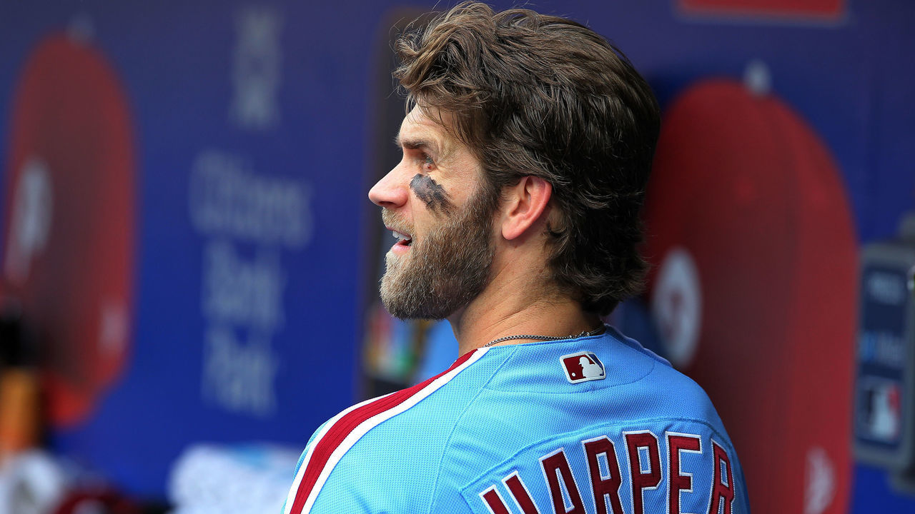 PHILADELPHIA, PA - MAY 16: Bryce Harper #3 of the Philadelphia Phillies in action during a game against the Milwaukee Brewers at Citizens Bank Park on May 16, 2019 in Philadelphia, Pennsylvania. The Brewers defeated the Phillies 11-3.