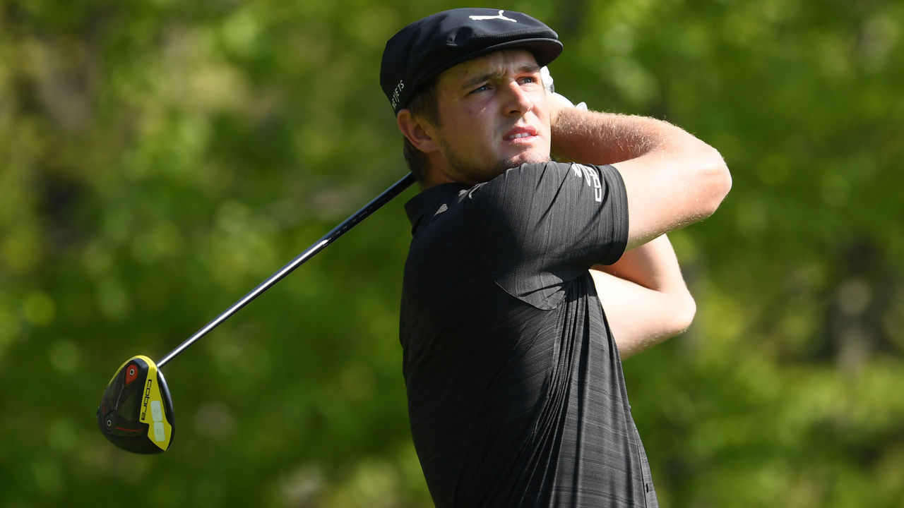FARMINGDALE, NEW YORK - MAY 17: Bryson Dechambeau of the United States plays his shot from the 16th tee during the second round of the 2019 PGA Championship at the Bethpage Black course on May 17, 2019 in Farmingdale, New York.