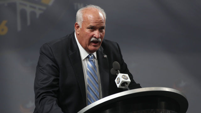 BUFFALO, NY - JUNE 24: John Davidson of the Columbus Blue Jackets speaks at the podium during round one of the 2016 NHL Draft at First Niagara Center on June 24, 2016 in Buffalo, New York.