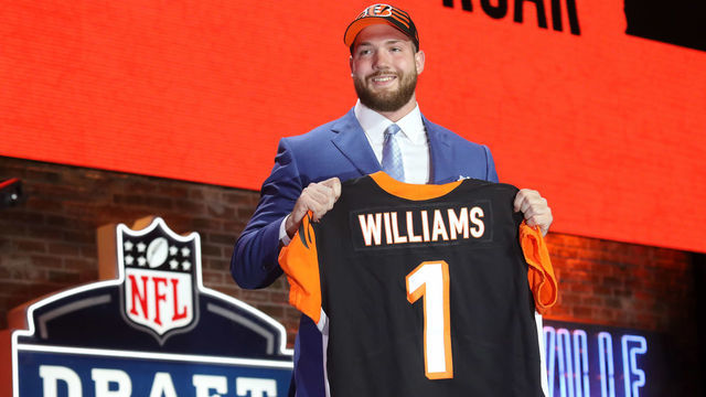 NASHVILLE, TN - APRIL 25: Alabama tackle Jonah Williams is selected by the Cincinnati Bengals with the 11th pick in the first round of the 2019 NFL Draft on April 25, 2019, at the Draft Main Stage on Lower Broadway in downtown Nashville, TN.