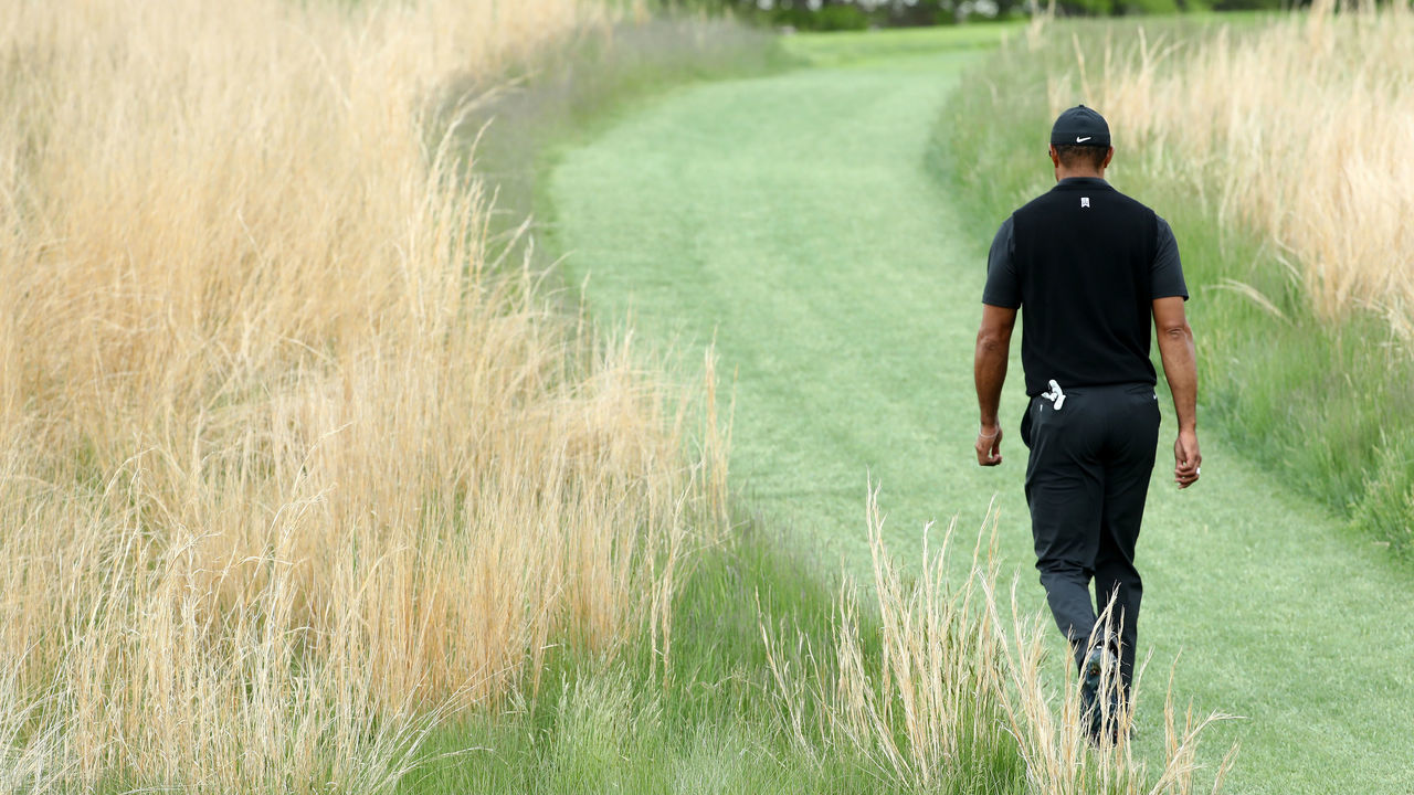 FARMINGDALE, NEW YORK - MAY 17: Tiger Woods of the United States walks up the seventh fairway during the second round of the 2019 PGA Championship at the Bethpage Black course on May 17, 2019 in Farmingdale, New York.