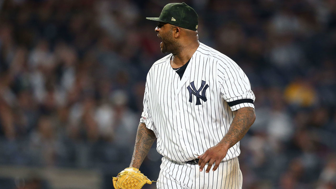 NEW YORK, NEW YORK - MAY 17: CC Sabathia #52 of the New York Yankees reacts after getting the third out in the top of the sixth inning against the Tampa Bay Rays at Yankee Stadium on May 17, 2019 in New York City.