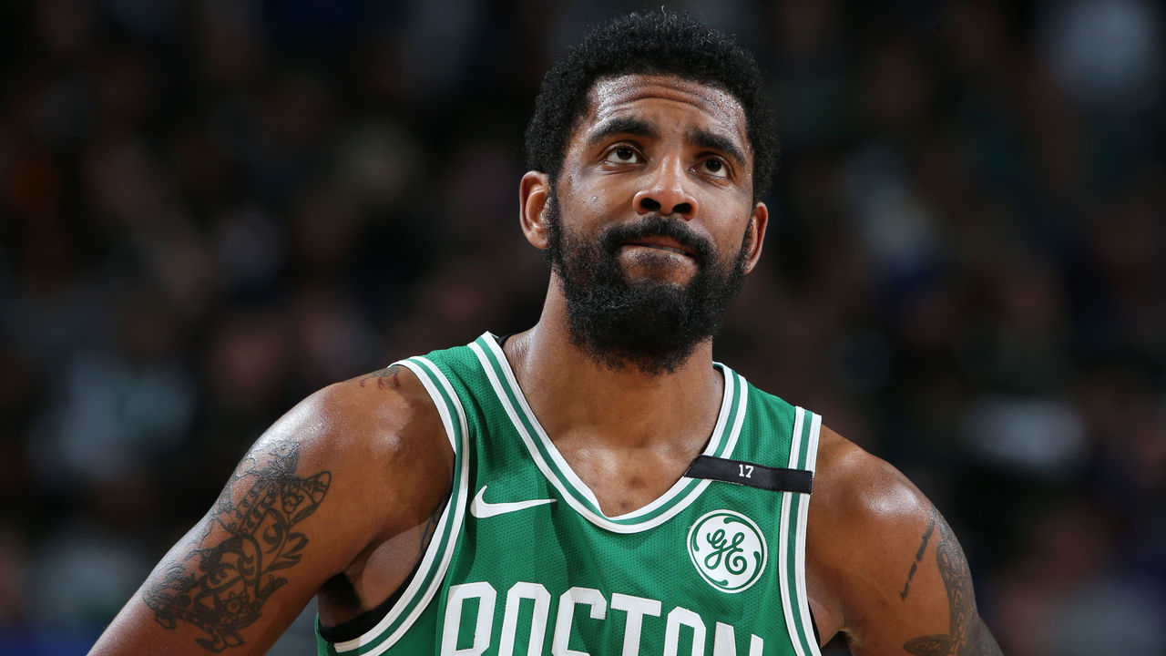 MILWAUKEE, WI - MAY 8: Kyrie Irving #11 of the Boston Celtics looks on during Game Five of the Eastern Conference Semifinals of the 2019 NBA Playoffs on May 8, 2019 at the Fiserv Forum in Milwaukee, Wisconsin. NOTE TO USER: User expressly acknowledges and agrees that, by downloading and/or using this photograph, user is consenting to the terms and conditions of the Getty Images License Agreement. Mandatory Copyright Notice: Copyright 2019 NBAE