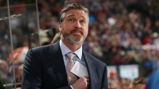 DENVER, CO - MARCH 24: Head coach Patrick Roy of the Colorado Avalanche looks up at the scoreboard during the game against the Philadelphia Flyers at the Pepsi Center on March 24, 2016 in Denver, Colorado.