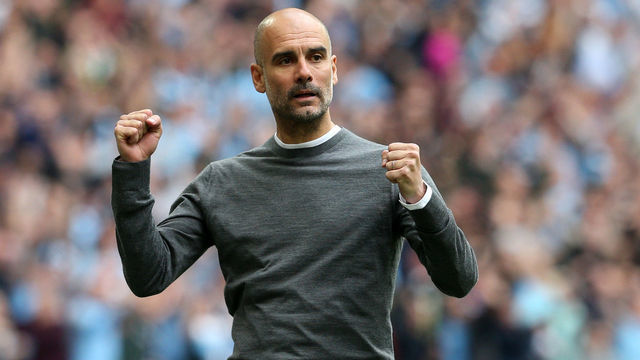 LONDON, ENGLAND - MAY 18: Josep Guardiola, Manager of Manchester City reacts during the FA Cup Final match between Manchester City and Watford at Wembley Stadium on May 18, 2019 in London, England.