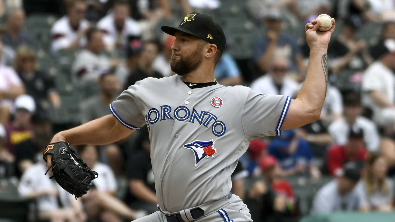 CHICAGO, ILLINOIS - MAY 18: Ryan Feierabend #60 of the Toronto Blue Jays pitches the ball against the Chicago White Sox during the first inning at Guaranteed Rate Field on May 18, 2019 in Chicago, Illinois.