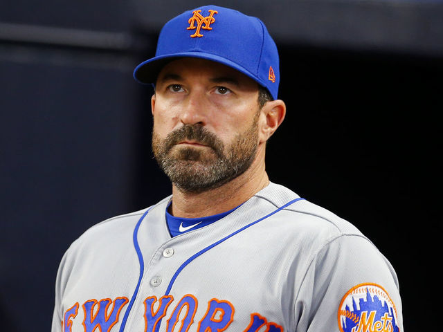 ATLANTA, GA - APRIL 12: Manager Mickey Callaway of the New York Mets looks on before the seventh inning of an MLB game against the Atlanta Braves at SunTrust Park on April 12, 2018 in Atlanta, Georgia.