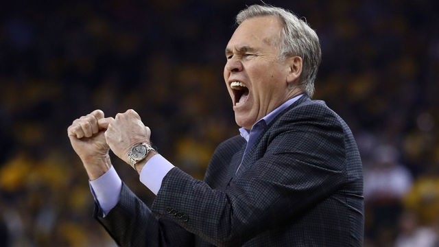 OAKLAND, CALIFORNIA - MAY 08: Head coach Mike D'Antoni of the Houston Rockets reacts on the side of the court during their game against the Golden State Warriors during Game Five of the Western Conference Semifinals of the 2019 NBA Playoffs at ORACLE Arena on May 08, 2019 in Oakland, California.