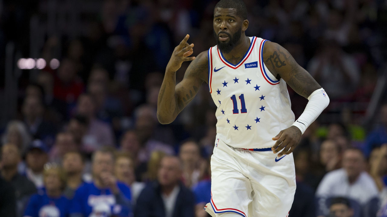 PHILADELPHIA, PA - MAY 05: James Ennis III #11 of the Philadelphia 76ers reacts against the Toronto Raptors in Game Four of the Eastern Conference Semifinals at the Wells Fargo Center on May 5, 2019 in Philadelphia, Pennsylvania. The Raptors defeated the 76ers 101-96.