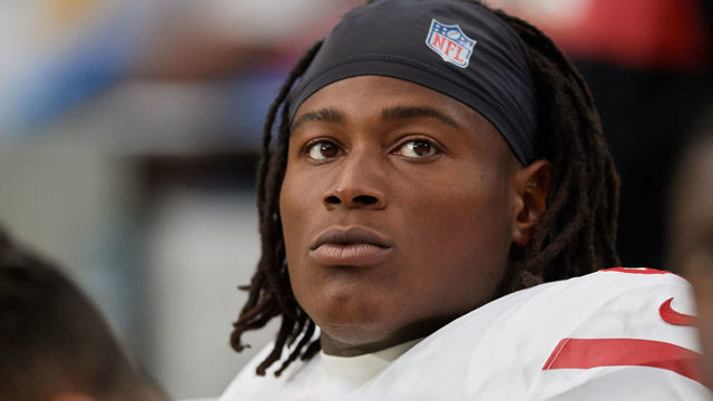 GLENDALE, AZ - OCTOBER 28: San Francisco 49ers linebacker Reuben Foster (56) looks on in game action during an NFL game between the Arizona Cardinals and the San Francisco 49ers on October 28, 2018 at State Farm Stadium in Glendale, Arizona.