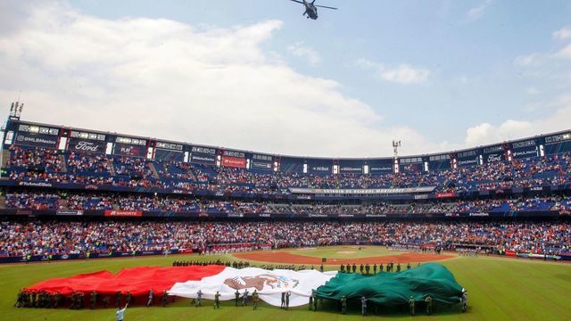 View of the MLB match between the Houston Astros and Los Angeles Angels at Monterrey Stadium, in Monterrey, Nuevo Leon, on May 5, 2019.