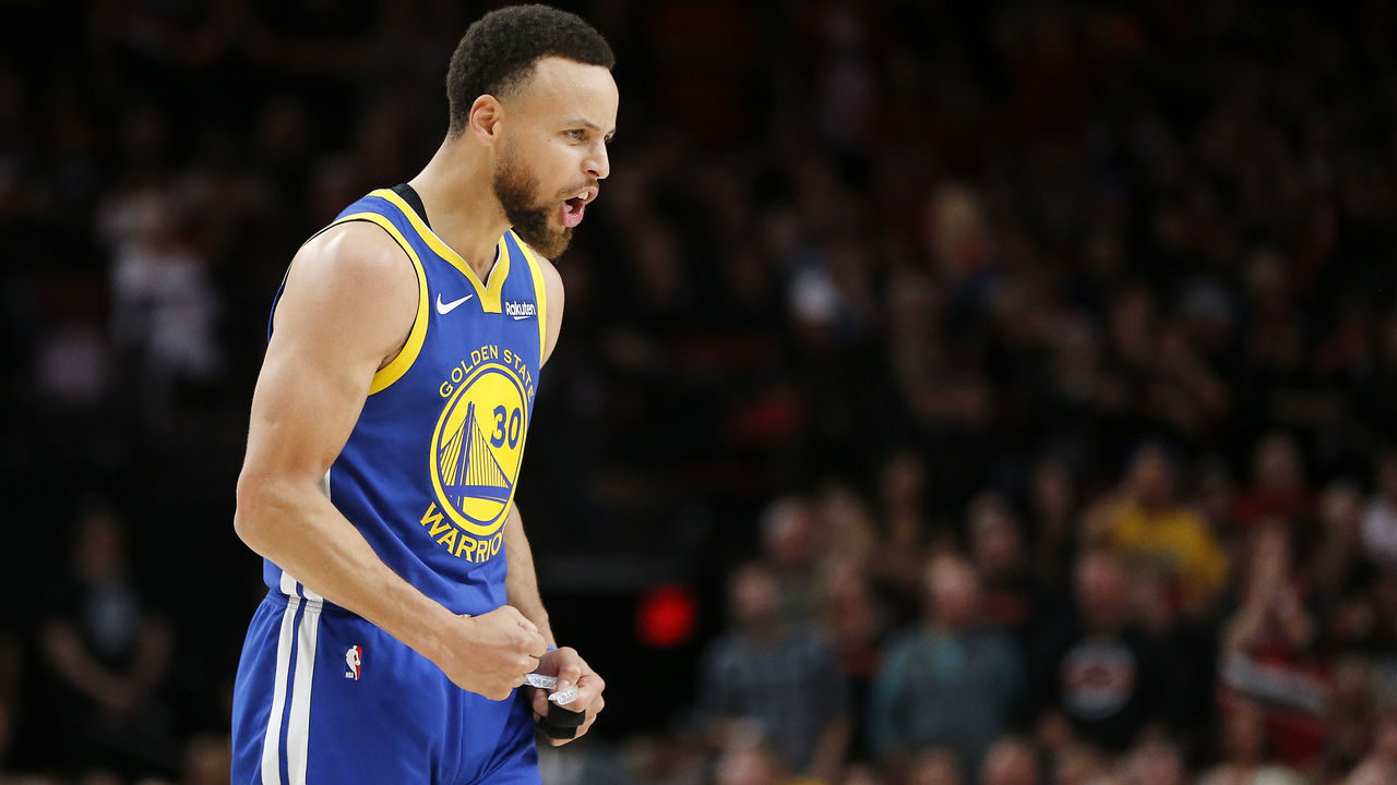 PORTLAND, OREGON - MAY 18: Stephen Curry #30 of the Golden State Warriors reacts during the second half against the Portland Trail Blazers in game three of the NBA Western Conference Finals at Moda Center on May 18, 2019 in Portland, Oregon.