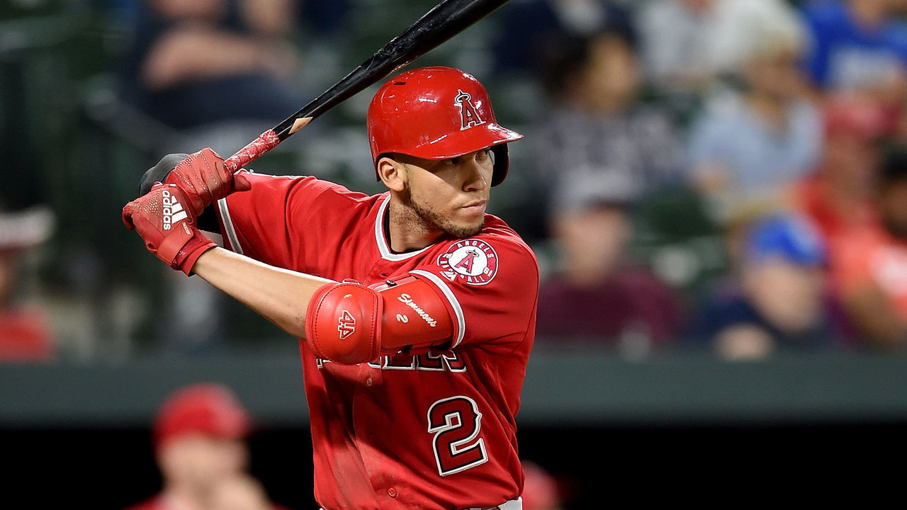 BALTIMORE, MD - MAY 10: Andrelton Simmons #2 of the Los Angeles Angels bats against the Baltimore Orioles at Oriole Park at Camden Yards on May 10, 2019 in Baltimore, Maryland.