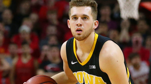 PISCATAWAY, NJ - FEBRUARY 16: Jordan Bohannon #3 of the Iowa Hawkeyes in action against the Rutgers Scarlet Knights during a game at Rutgers Athletic Center on February 16, 2019 in Piscataway, New Jersey. Iowa defeated Rutgers 71-69.