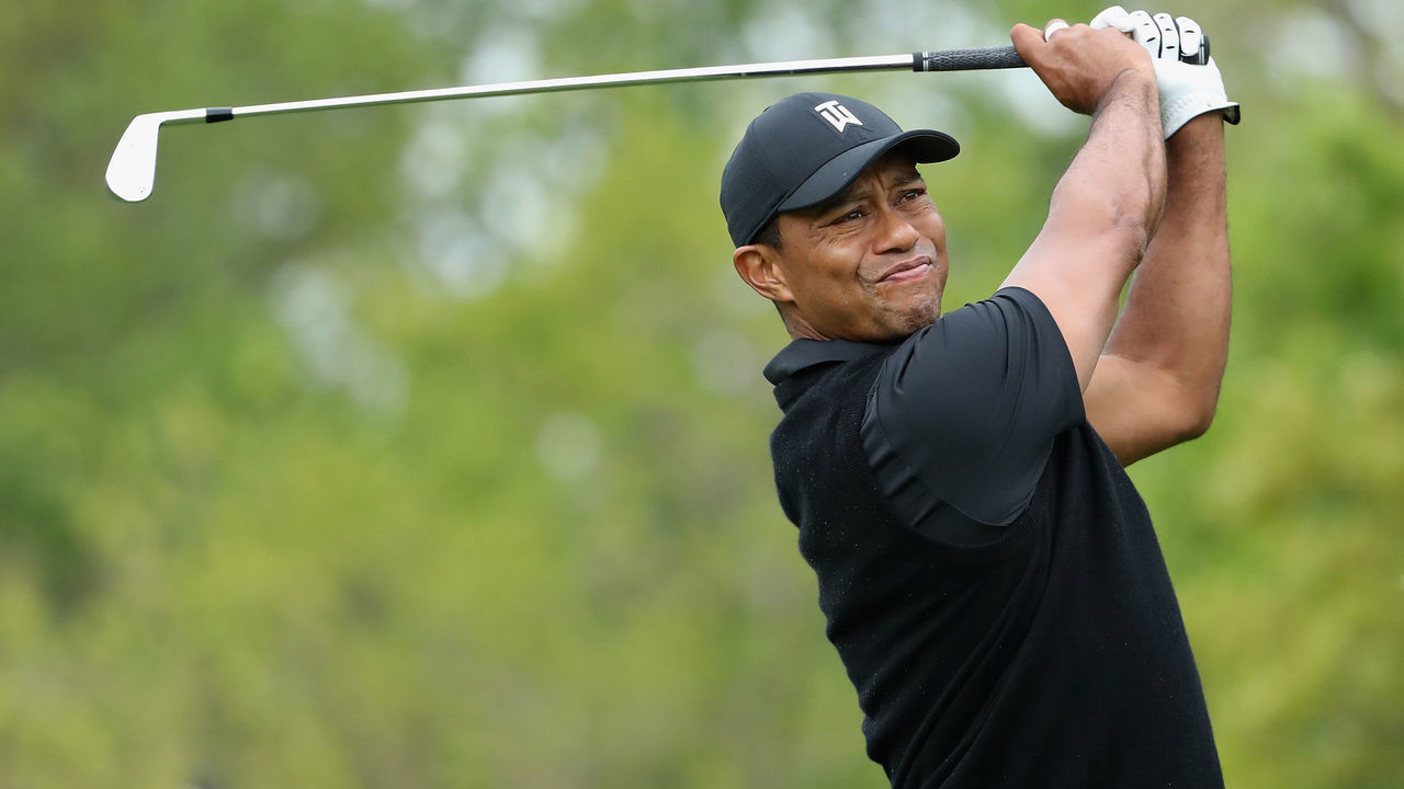 FARMINGDALE, NEW YORK - MAY 17: Tiger Woods of the United States plays a tee shot on the third hole during the second round of the 2019 PGA Championship at the Bethpage Black course on May 17, 2019 in Farmingdale, New York.