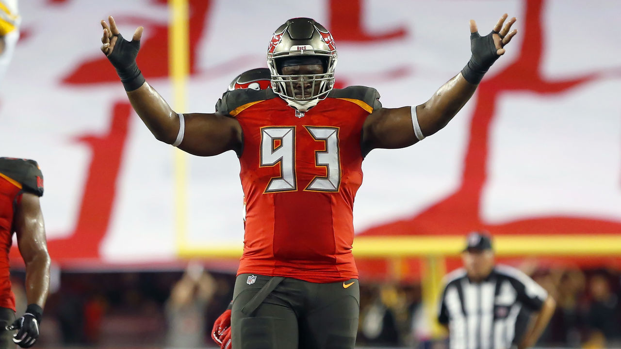 TAMPA, FL - SEP 24: Gerald McCoy (93) of the Bucs attempts to get the fans involved during the regular season game between the Pittsburgh Steelers and the Tampa Bay Buccaneers on September 24, 2018 at Raymond James Stadium in Tampa, Florida.