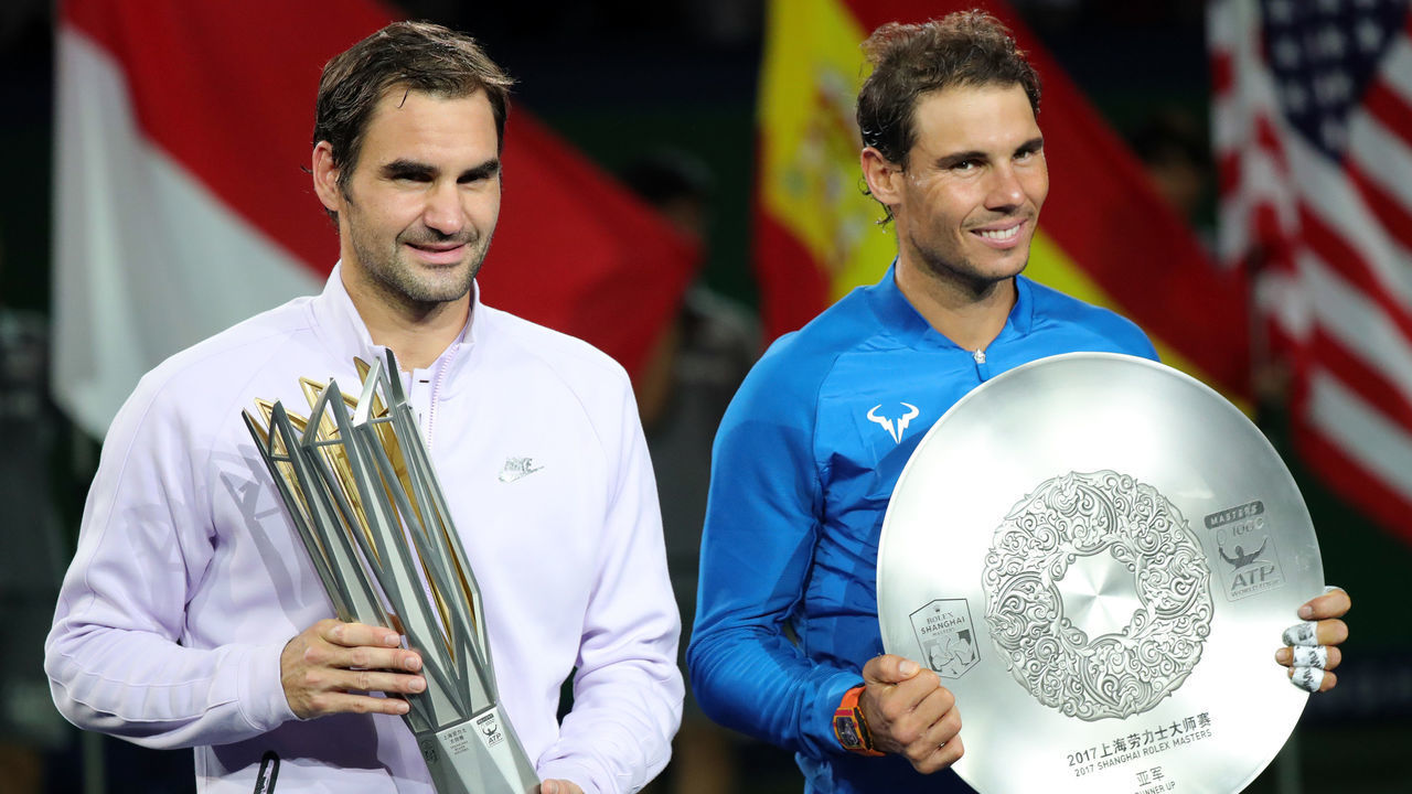 SHANGHAI, CHINA - OCTOBER 15: (CHINA MAINLAND OUT)Federer win the Men's singles champion of 2017 Shanghai tennis masters cup and Nadal lost to Federer on 15th October, 2017 in Shanghai, China.