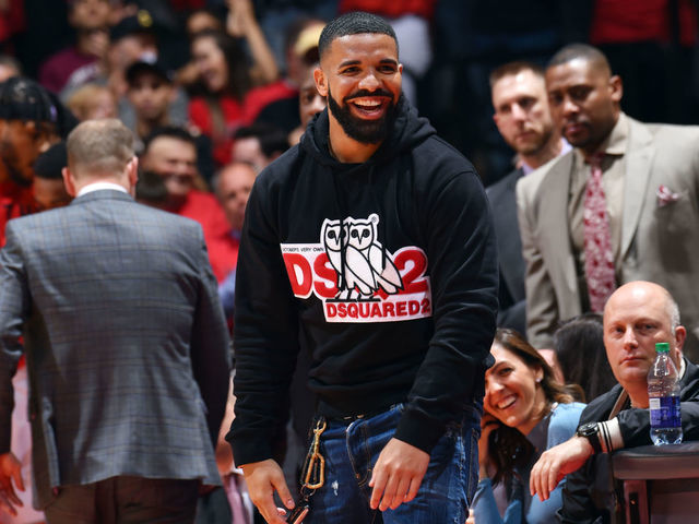TORONTO, CANADA - MAY 21: Rapper, Drake, reacts during a game between the Milwaukee Bucks and the Toronto Raptors during Game Four of the Eastern Conference Finals of the 2019 NBA Playoffs on May 19, 2019 at the Scotiabank Arena in Toronto, Ontario, Canada. Mandatory Copyright Notice: Copyright 2019 NBAE