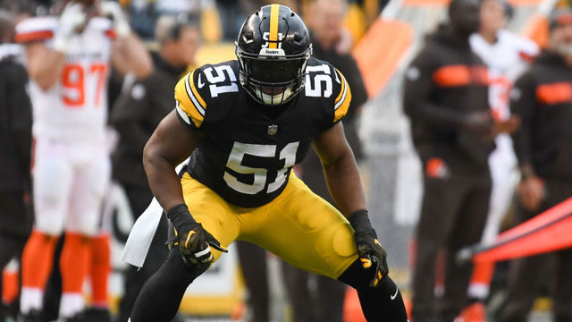 PITTSBURGH, PA - OCTOBER 28, 2018: Linebacker Jon Bostic #51 of the Pittsburgh Steelers awaits a free kick in the third quarter of a game against the Cleveland Browns on October 28, 2018 at Heinz Field in Pittsburgh, Pennsylvania. Pittsburgh won 33-18. (Photo by: 2018 Nick Cammett/Diamond Images/Getty Images)