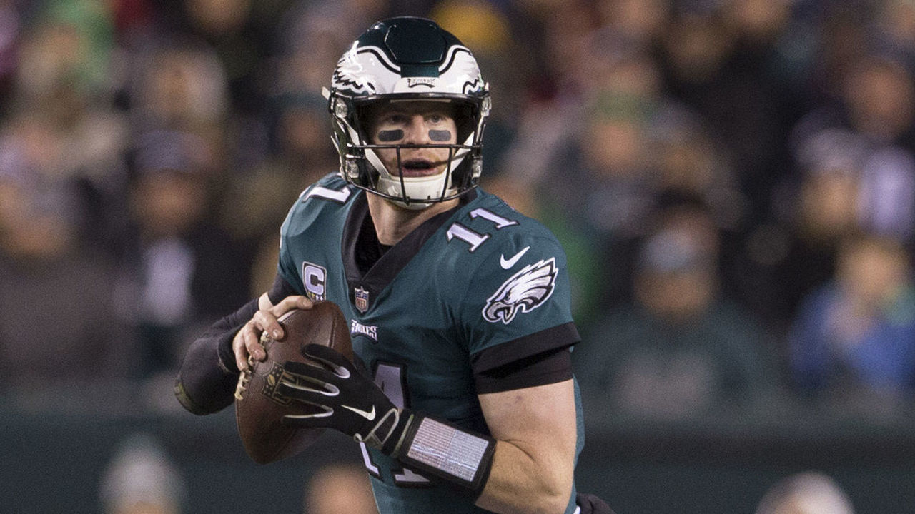 PHILADELPHIA, PA - DECEMBER 03: Carson Wentz #11 of the Philadelphia Eagles looks to pass the ball against the Washington Redskins at Lincoln Financial Field on December 3, 2018 in Philadelphia, Pennsylvania.