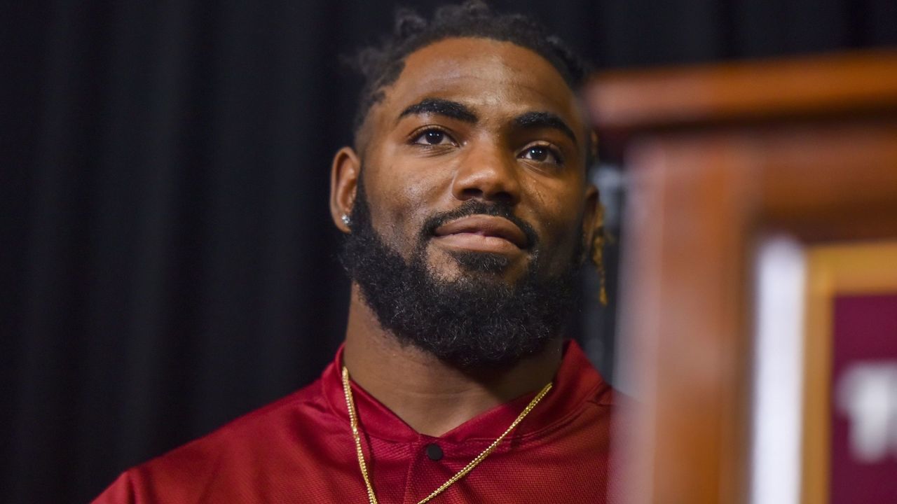 ASHBURN, VA - MARCH 14: Landon Collins, a three-time Pro Bowl selection, is introduced at Redskins Park on Thursday, March 14, 2019, in Ashburn, VA. Collins agreed to a six-year, $84 million deal with the Redskins on Monday, March 11, after spending the first four years of his NFL career with the New York Giants.