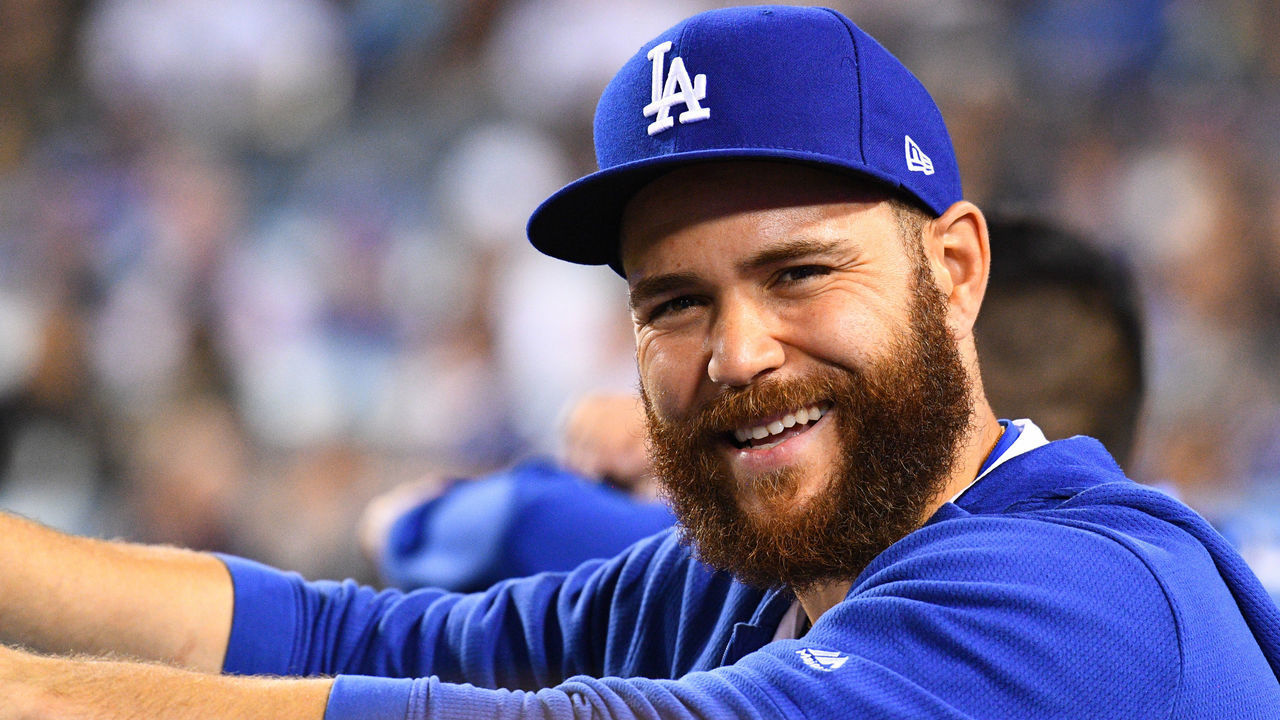 LOS ANGELES, CA - MAY 14: Los Angeles Dodgers catcher Russell Martin (55) looks on in the dugout during a MLB game between the San Diego Padres and the Los Angeles Dodgers on May 14, 2019 at Dodger Stadium in Los Angeles, CA.