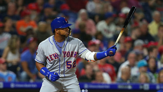 PHILADELPHIA, PA - MAY 11: Yoenis Cespedes #52 of the New York Mets in action against the Philadelphia Phillies during a game at Citizens Bank Park on May 11, 2018 in Philadelphia, Pennsylvania. The Mets defeated the Phillies 3-1.