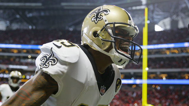 ATLANTA, GA - SEPTEMBER 23: New Orleans Saints wide receiver Ted Ginn (19) reacts after scoring a touchdown in an NFL football game between the New Orleans Saints and Atlanta Falcons on September 23, 2018 at Mercedes-Benz Stadium. The New Orleans Saints won the game in overtime 43-37.