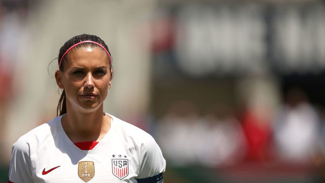 SANTA CLARA, CA - MAY 12: United States forward Alex Morgan (13) looks on prior to game action during an International friendly match between the United States and South Africa on May 12, 2019 at Levi's Stadium in Santa Clara, CA.