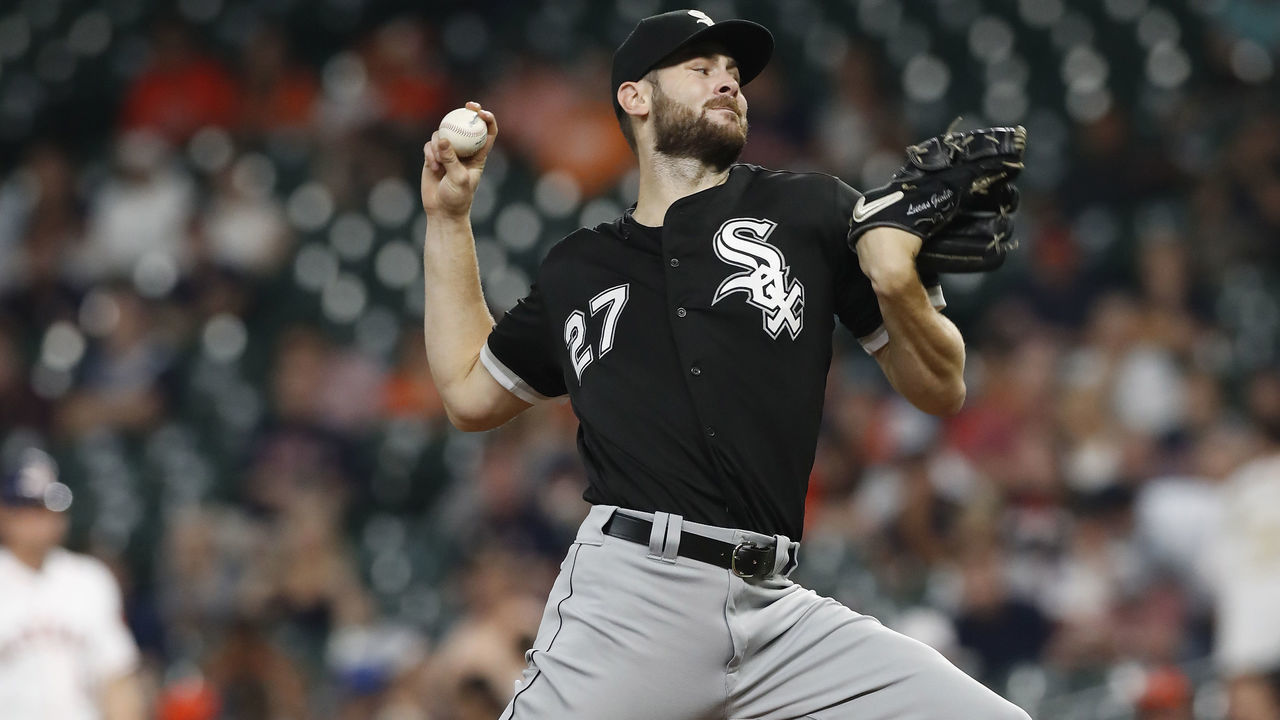 HOUSTON, TX - MAY 23: Lucas Giolito #27 of the Chicago White Sox pitches in the first inning against the Houston Astros at Minute Maid Park on May 23, 2019 in Houston, Texas.