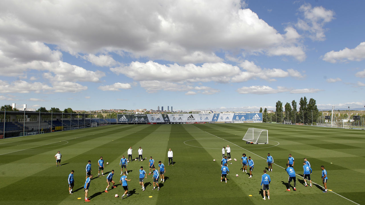 MADRID, SPAIN - MAY 18: Players of Real Madrid looks on during the Training session at Valdebebas training ground on May 18, 2019 in Madrid, Spain.