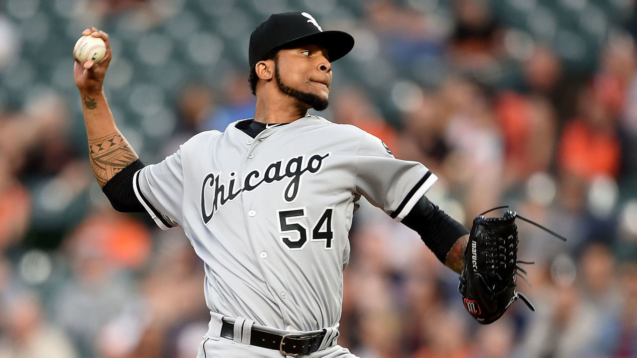 BALTIMORE, MD - APRIL 24: Ervin Santana #54 of the Chicago White Sox pitches against the Baltimore Orioles at Oriole Park at Camden Yards on April 24, 2019 in Baltimore, Maryland.