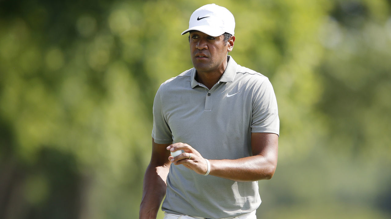 FORT WORTH, TEXAS - MAY 24: Tony Finau of the United States reacts after a putt on the seventh green during the second round of the Charles Schwab Challenge at Colonial Country Club on May 24, 2019 in Fort Worth, Texas.