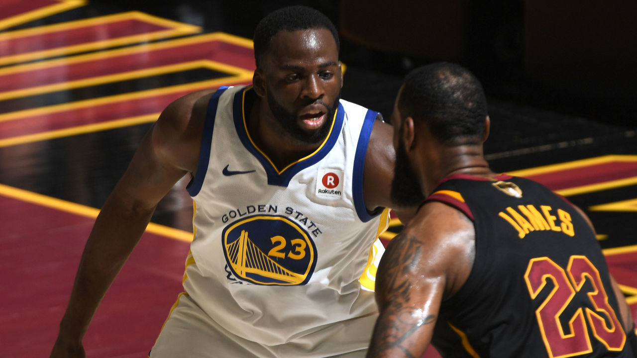 CLEVELAND, OH - JUNE 6: Draymond Green #23 of the Golden State Warriors defends against LeBron James #23 of the Cleveland Cavaliers during Game Three of the 2018 NBA Finals on June 6, 2018 at Quicken Loans Arena in Cleveland, Ohio. Mandatory Copyright Notice: Copyright 2018 NBAE