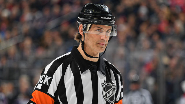 COLUMBUS, OH - JANUARY 18: Referee Wes McCauley officiates a game between the Montreal Canadiens and the Columbus Bluejackets on January 18, 2019 at Nationwide Arena in Columbus, Ohio.