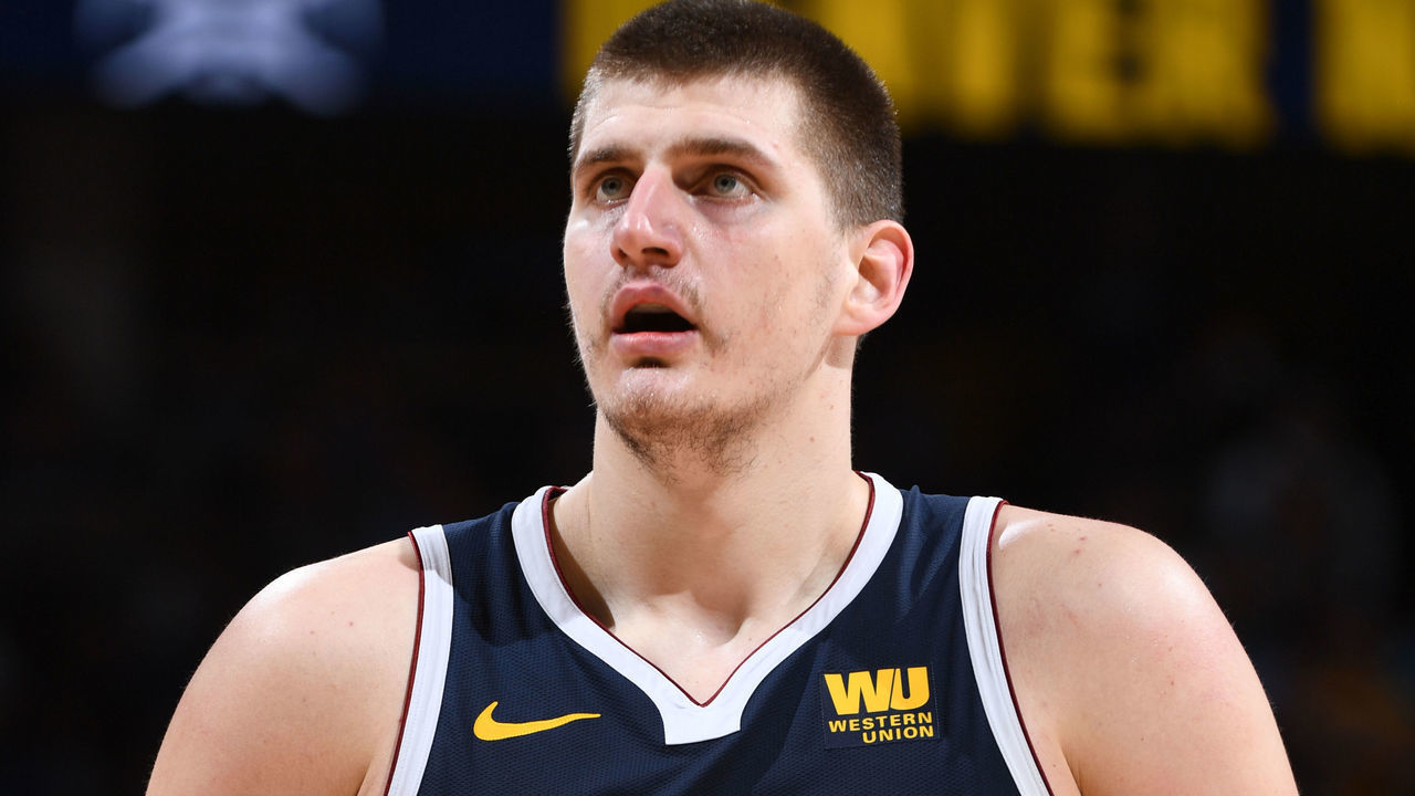 DENVER, CO - MAY 12: Nikola Jokic #15 of the Denver Nuggets shoots a three-point basket against the Portland Trail Blazers during Game Seven of the Western Conference Semi-Finals of the 2019 NBA Playoffs on May 12, 2019 at the Pepsi Center in Denver, Colorado. NOTE TO USER: User expressly acknowledges and agrees that, by downloading and/or using this Photograph, user is consenting to the terms and conditions of the Getty Images License Agreement. Mandatory Copyright Notice: Copyright 2019 NBAE