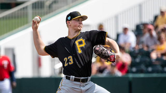 FORT MYERS, FL- FEBRUARY 26: Mitch Keller #23 of the Pittsburgh Pirates pitches during a spring training game against the Minnesota Twins on February 26, 2019 at Hammond Stadium in Fort Myers, Florida.