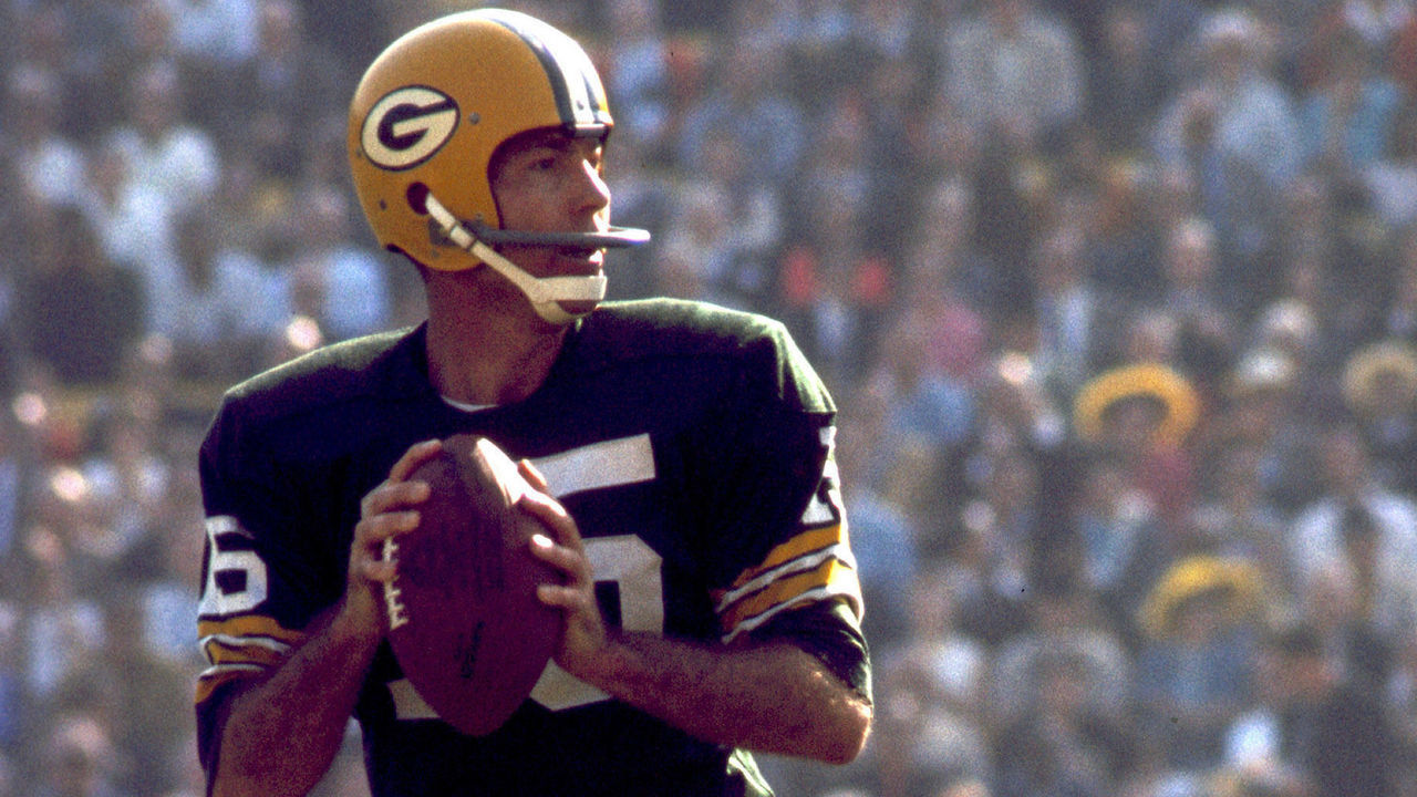 Green Bay Packers Hall of Fame quarterback Bart Starr (15) surveys the field during Super Bowl I, a 35-10 victory over the Kansas City Chiefs on January 15, 1967, at the Los Angeles Memorial Coliseum in Los Angeles, California.